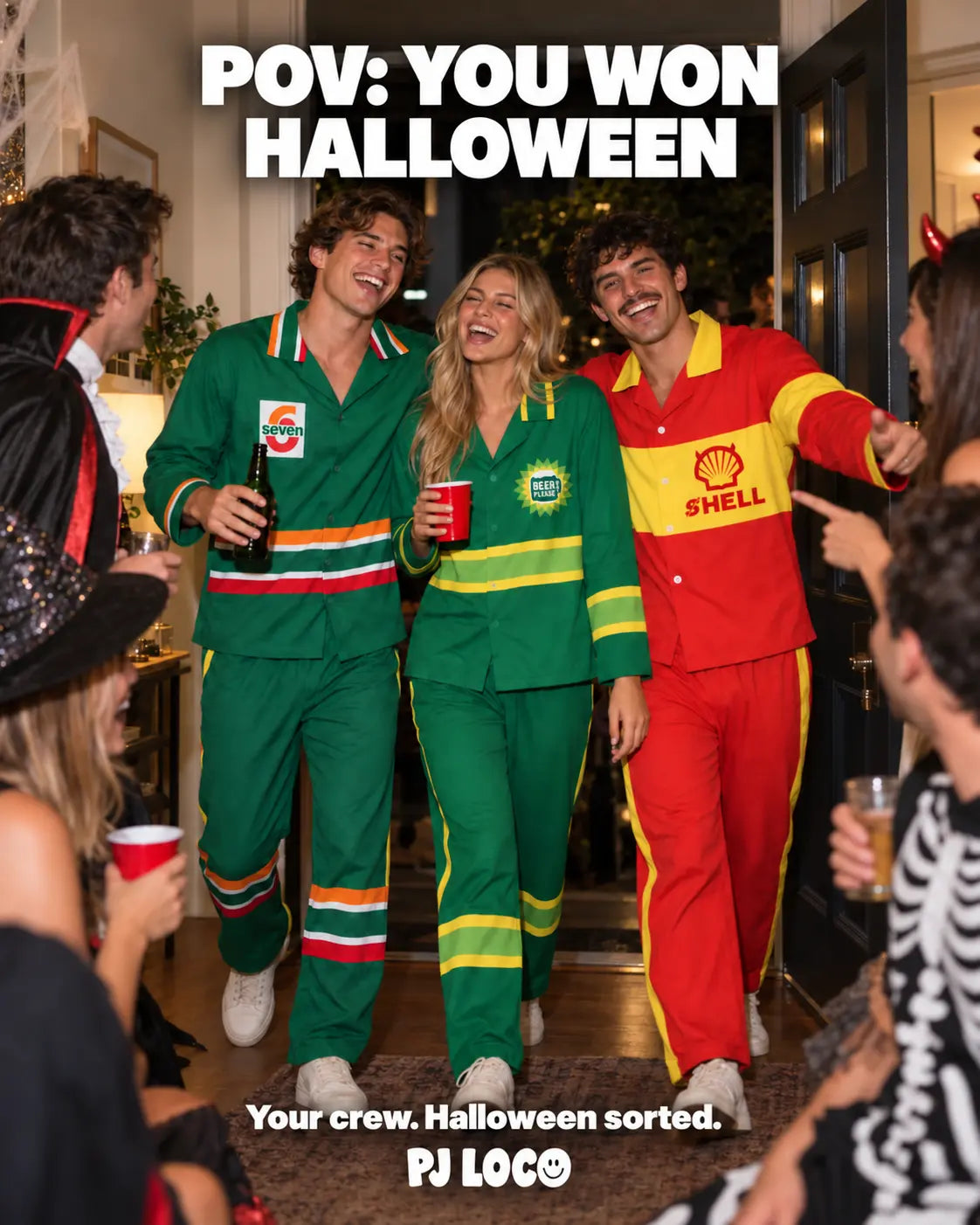 Servo Loco crew arriving at a Halloween party